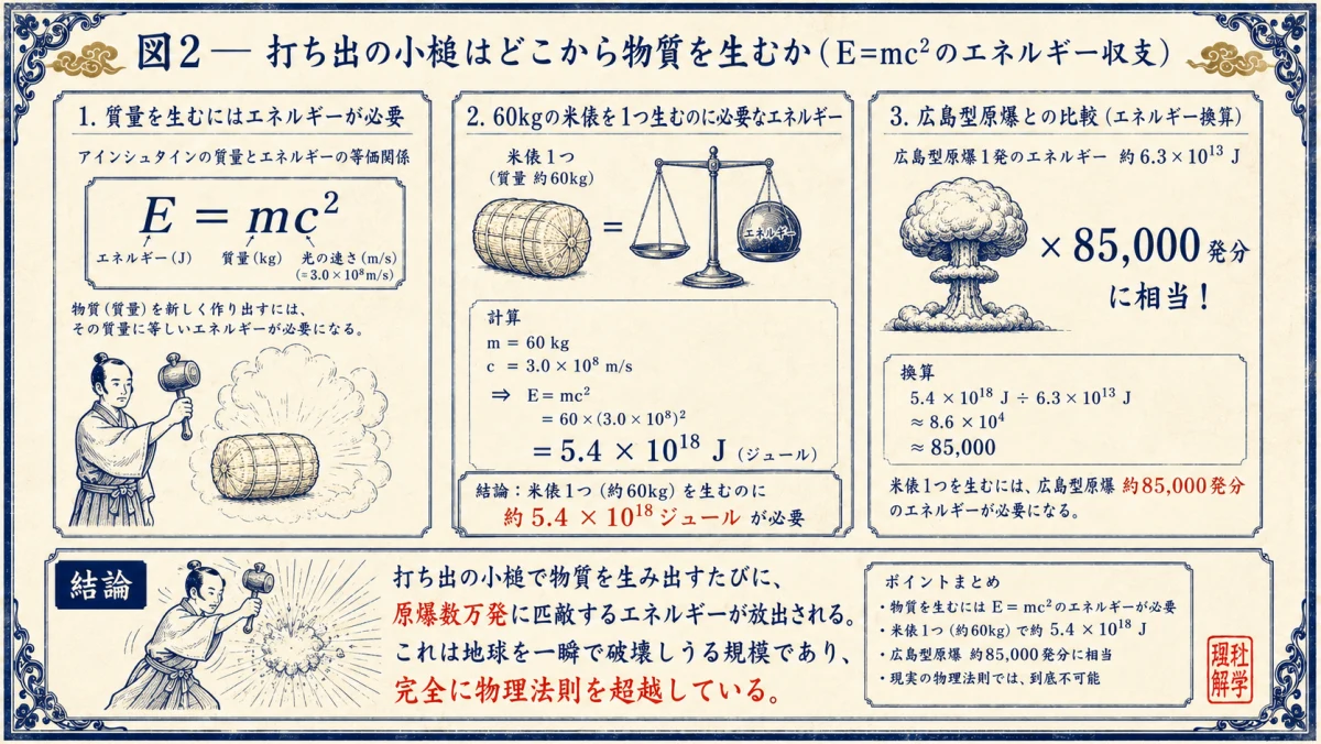 打ち出の小槌はどこから物質を生むか、E=mc2のエネルギー収支を検証した図解