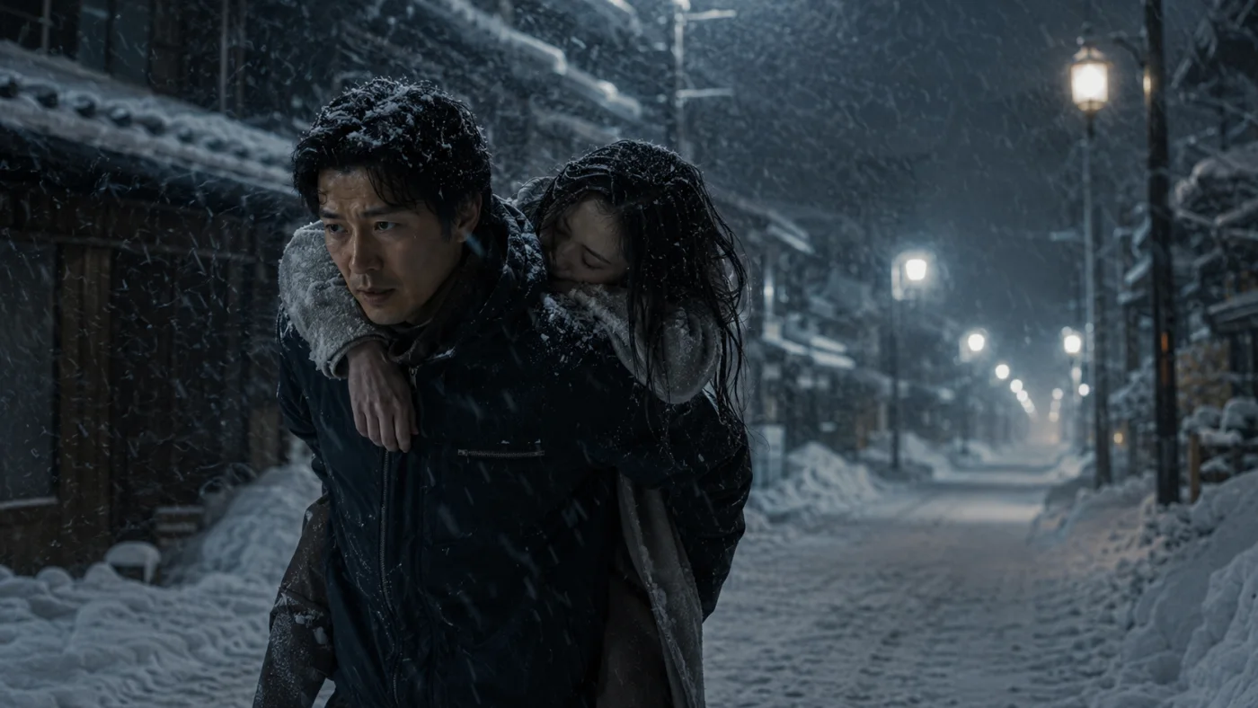 稀にみる豪雪の夜、旧街道で倒れていた女性を背負って助ける直介