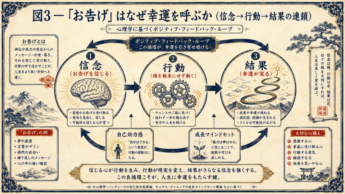 お告げはなぜ幸運を呼ぶか、信念と行動と結果の連鎖を検証した図解